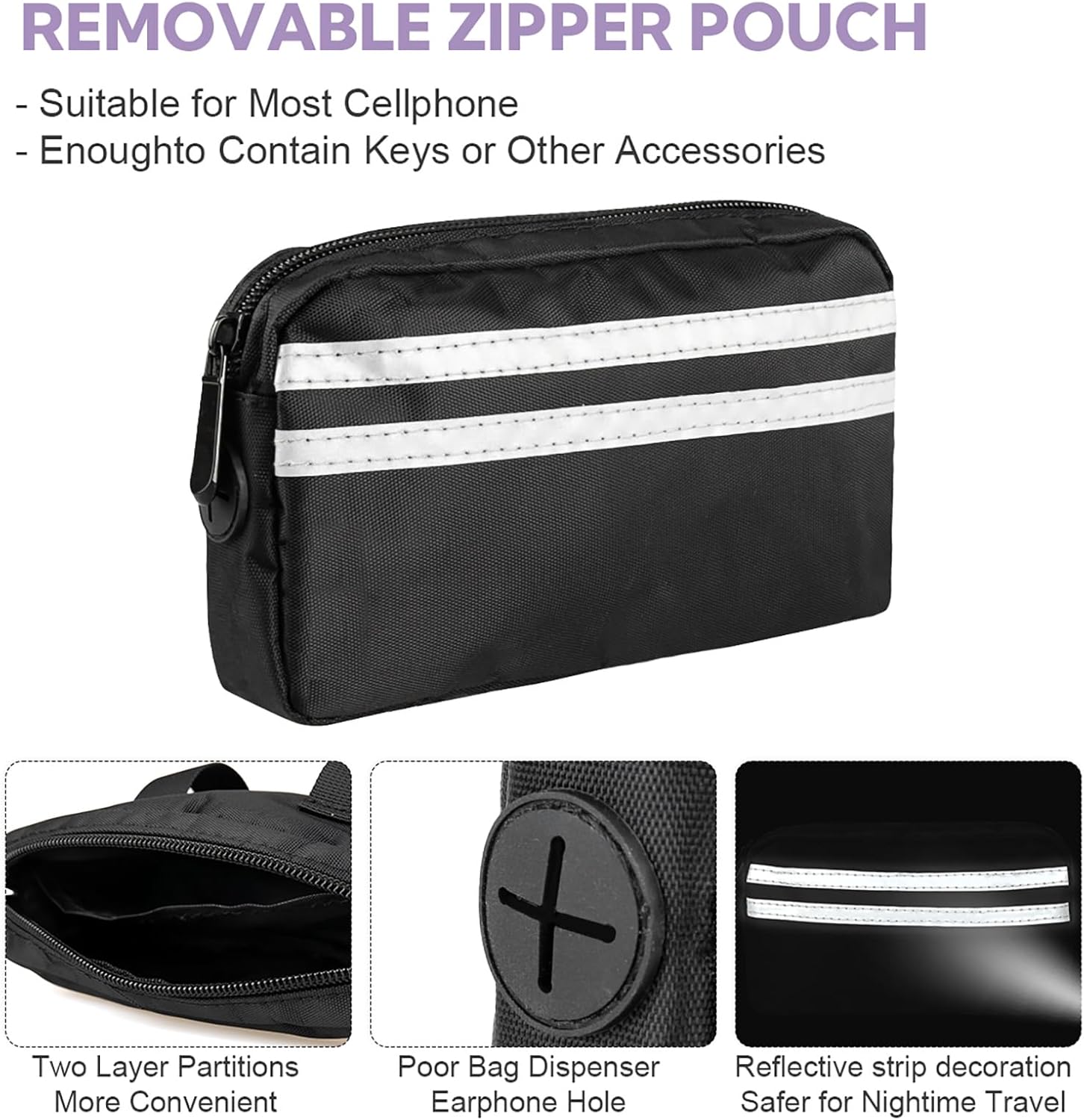 Hands Free Dog Leash, Adjustable Waist Belt with Double Padded Handles,Retractable Bungee, Waist Leash for Dog Walking,Running, No Pull,Purple