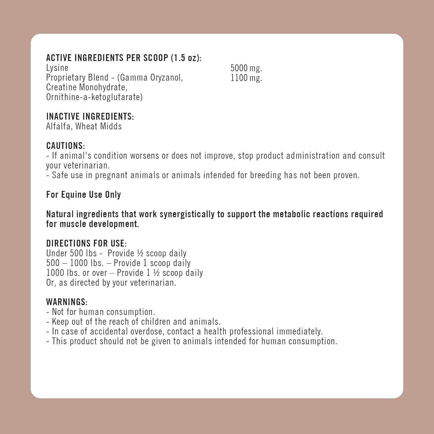 Formula 707 MuscleMx Equine Supplement, 3lb Bag – Conditioning Support and Muscle Builder for Horses with Lysine, Gamma Oryzanol, Creatine & OKG