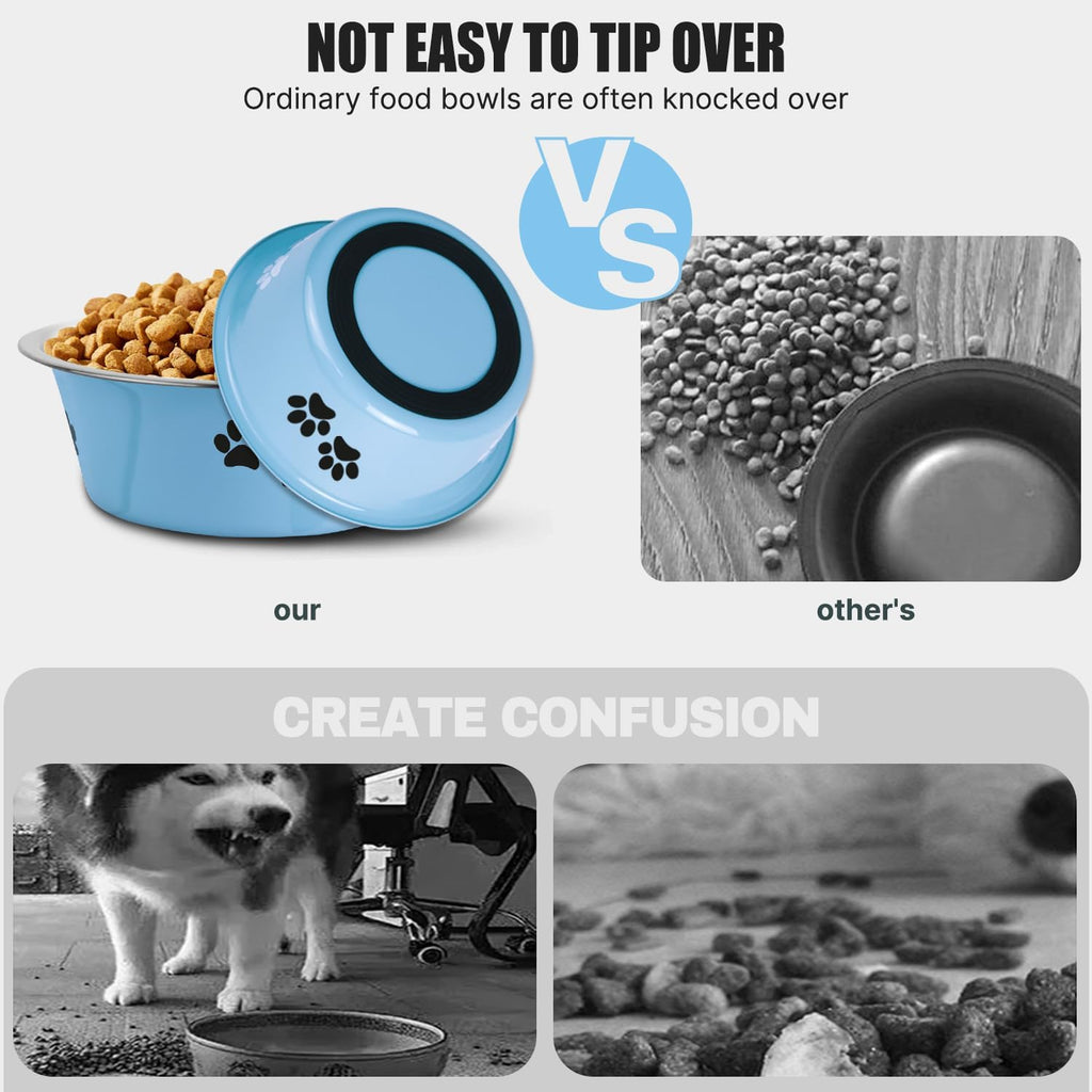 Stainless Steel Dog Bowls, Nonslip Rubber Bottom No Spill Proof Skid Metal Insulated Dog Bowls for Large Medium Small Breed Dogs (Blue, 6.6 Cups/53 OZ)