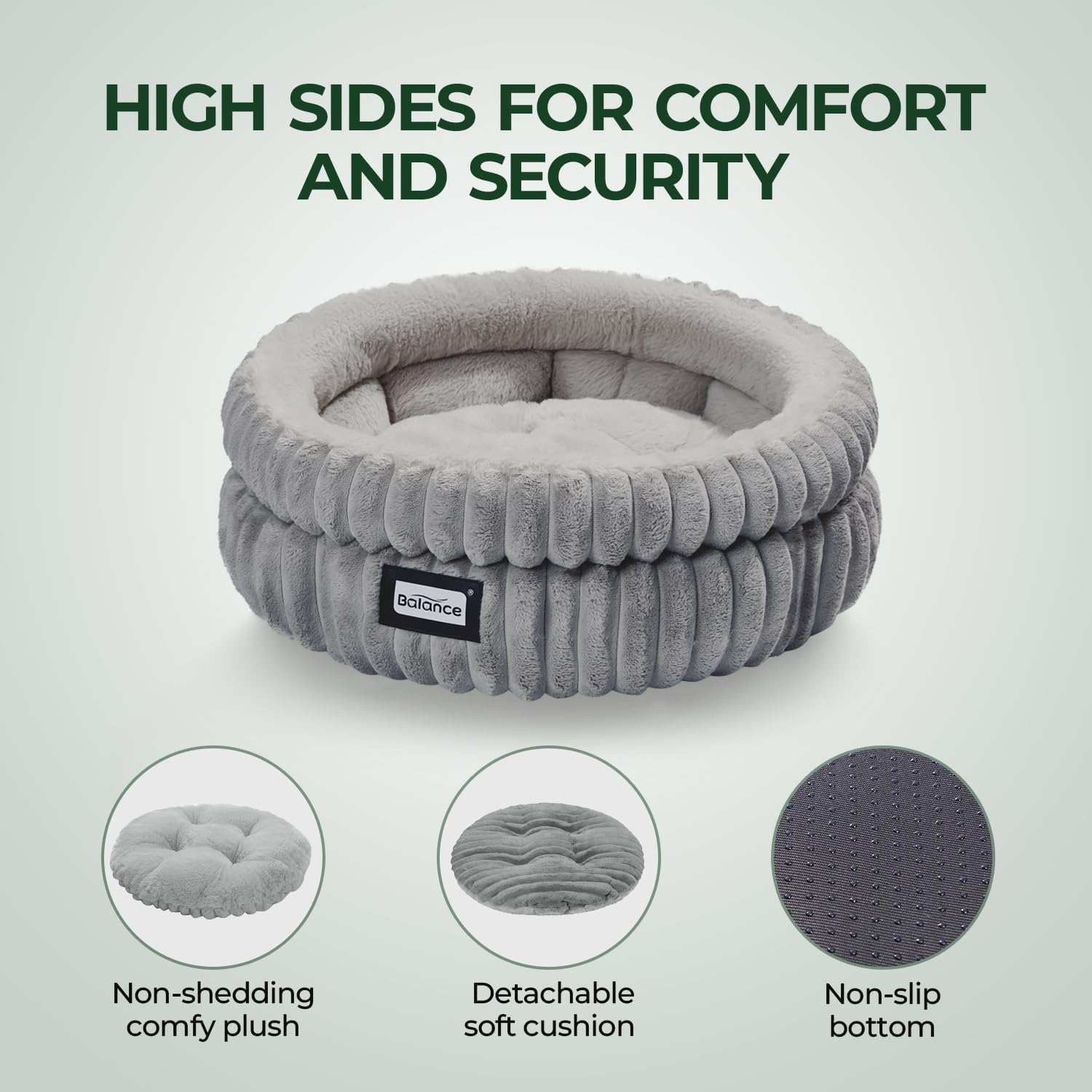 BALANCE Cat Bed Kitten Bed, Washable Round Cat Beds for Indoor Cats,Super Soft Plush Faux Fur Pet Bed for Puppy and Kitten with Anti-Slip Bottom