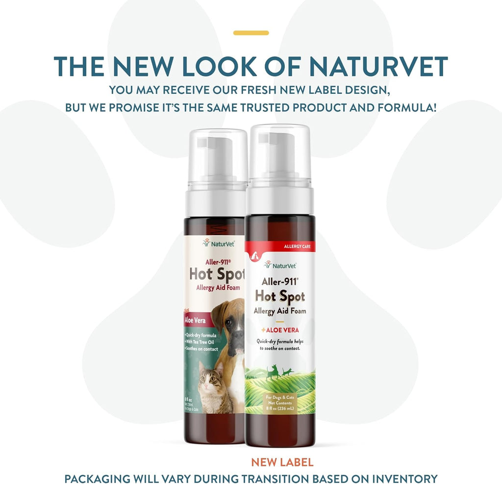 NaturVet Aller-911 Hot Spot Allergy Aid Foam Pet Supplement Plus Aloe Vera – Helps to Relieve Irritated, Itchy Skin for Cats, Dogs – Helps Deter Gnawing, Chewing – Quick Drying – 8 Oz.