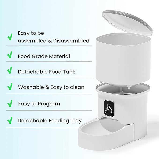 Automatic Cat Feeders - Timed Pet Feeder for Cats and Dogs with Dry Food Dispenser, APP Control Smart, 4L Grain Storage Bucket, Dual Power Supply, Programmable Portion Control (White)