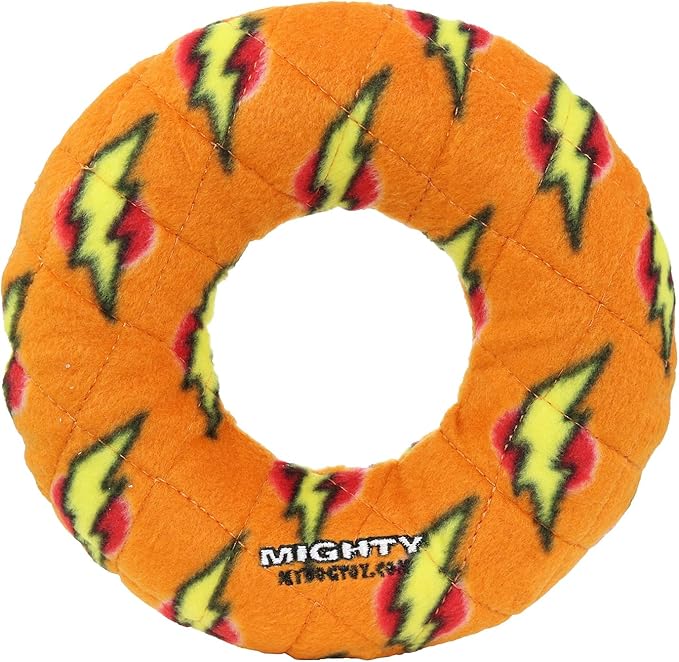 MIGHTY- NO Stuff Ring - Squeaky Plastic Core. 2-in-1 Toy. Made Durable, Strong & Tough. Interactive Play (Tug, Toss & Fetch). It Floats (Orange, Medium 2 Pack)