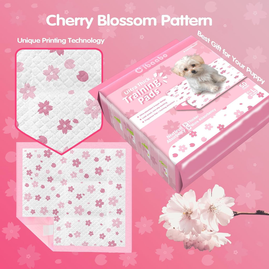 Pink Puppy Pads, Absorbent 23"x 23" 50 Count Cute Dog Pee Pad with Adhesive Tabs for Potty Training, Leak-Proof Quiky-Dry Pads for Puppies, Dogs, Cats, Rabbits(Pink, 23x23in 50Ct)