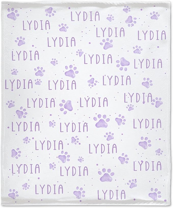 Personalized Dog Blankets Dog Paw Print Blanket Puppy Blanket - Custom Dog Blanket with Pets Name Cute Paw Print Pet Throw Puppy Fluffy Blankets L 80"x60" for Adult/Gift