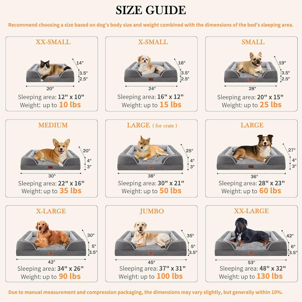 Comfort Expression Small Dog Beds Waterproof Cat Beds Orthopedic Foam Sofa Bed for Small Dogs Comfy Pet Bed with Washable Removable Cover & Non-Slip Bottom(XX-Small,Grey)