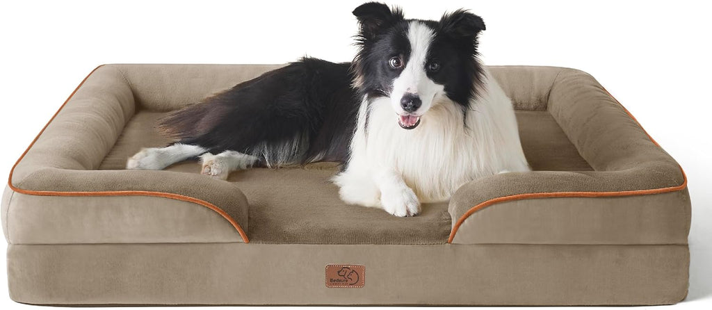 Bedsure Orthopedic Dog Beds Large Sized Dog - Washable Large Dog Cat Bed Waterproof, Comfort Dogs Couch Sofa with Washable Removable Cover, Pet Bed with Nonskid Bottom, Hazel, 35"