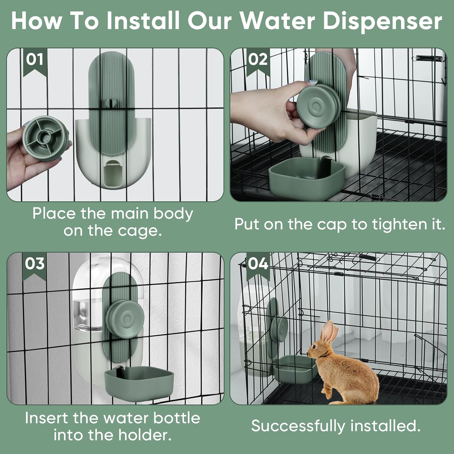 28oz Hanging Automatic Water Dispenser，Rabbit Water Bottle,Bunny Guinea Pig Ferret Water Bowl for Cage,Suitable for Small Animal Puppies(Cage Grid Spacing Over 1.2'') (Green)