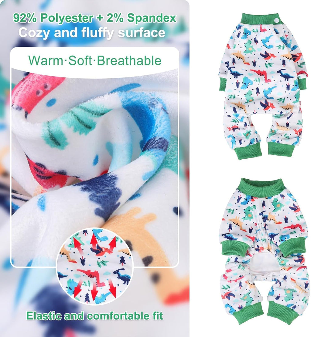 BEAUTYZOO Dog Pajamas Small Sized Dog, Summer Doggie Pajamas for Boy Girl, Soft Strechy Cotton Puppy Pjs Jammies Onesies for Men Women, Pet Jumpsuit Body Suit Cat Apparel Clothes, Green Dinosaur S
