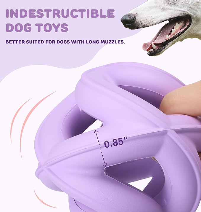 Dog Chew Toys for Aggressive Chewers,Natural Rubber/Heavy Duty Chew Toy for Fetch & Tug, Indestructible Dog Toy -Anxiety Relief &Long Lasting &Training & Dishwasher Safe, Tough Dog Toy,Purple
