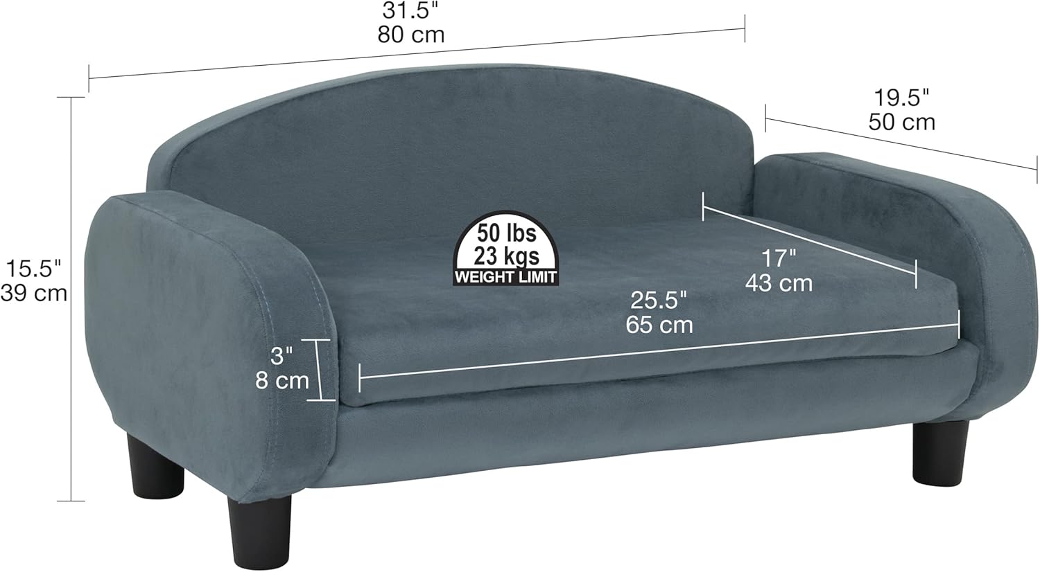 Paws & Purrs Cat Sofa Bed, Pet Couch for Indoor Cats Elevated Cat Beds with Removable Washable Mattress Cover for Kitten, Puppy or Small Animal- 31.5" Wide, Cornflower