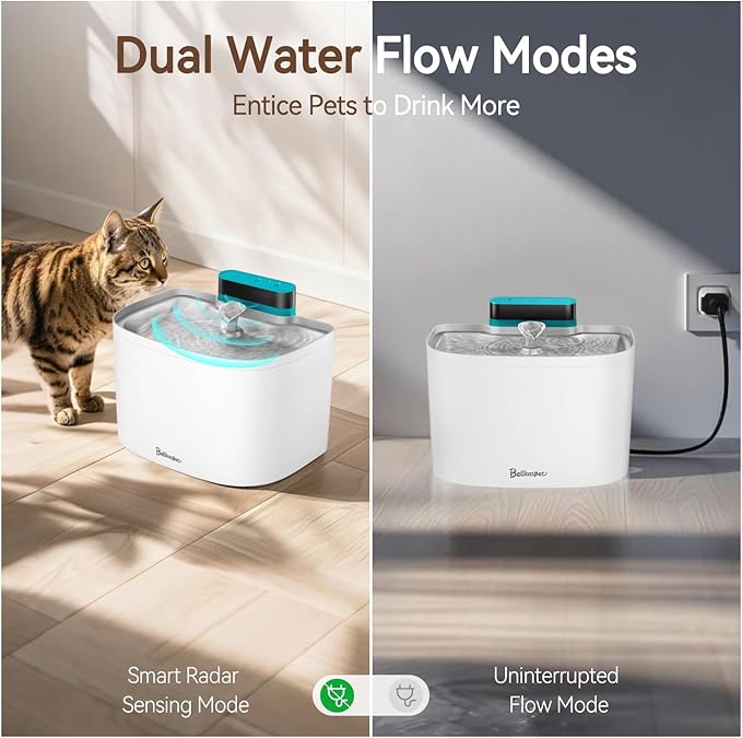 Cat Water Fountain, 122oz/3.6L Pumpless Wireless Cat Fountain, Cordless Water Fountains for Cats Indoor, Dog Pet Water Fountain Battery Operated with Stainless Steel Tray (White, Fountain+8 Fliters)