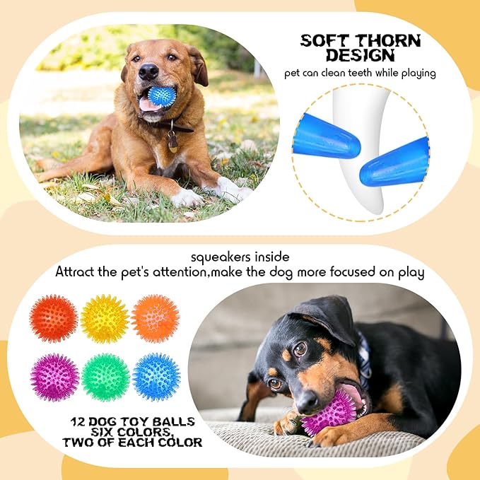 Syhood 60 Pcs Squeaky Dog Toys Bulk Christmas Stuffed Plush Chew Toys Puppy Teething Rope Cute Spiky Chew Ball for Christmas Small Dog Pet Teething Gift(Cute Style)