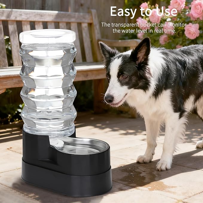 RIZZARI Automatic Dog Water Dispenser: Gravity Stainless Steel Pet Waterer - Large Capacity Water Feeder for Cats and Senior Dogs with Spine Pains - Use in Garden Garage