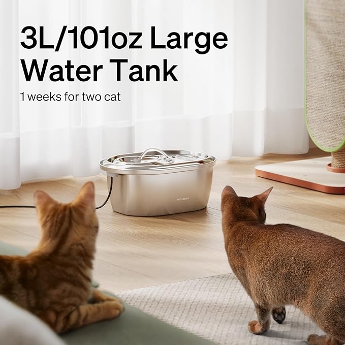 PETLIBRO Stainless Steel Cat Water Fountain, 101oz/3L Pet Water Fountain for Cats Inside, Food-Grade Dog Water Fountain, Automatic Water Dispenser with 4 Filters & 4 Sponges