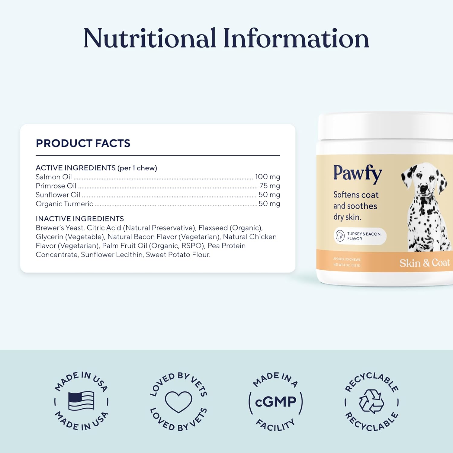 Pawfy Skin & Coat with Salmon Oil - Dog Allergy Relief Chews | Advanced Licking Paws Comfort | Dog Itching Skin Relief & Seasonal Allergies Support - Immune Support & Coat Defense | 30 Chews (Bacon)