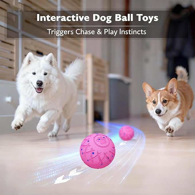Interactive Dog Toys Dog Ball, Durable Motion Pet Toys for/Small/Medium/Large Dogs, Christmas Birthday Gifts, Automatic Moving, Bouncing and Rotating, E-TPU Material, IP54 Waterproof (Pink)