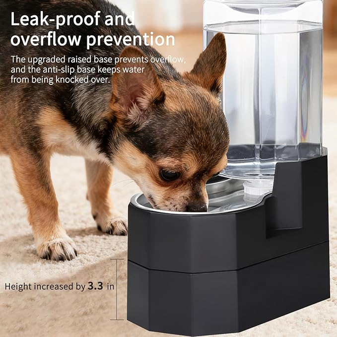 RIZZARI Large Dog Water Dispenser: 7L Raised Gravity Gray Automatic Stainless Steel Waterer - 100% BPA Free - Pet Feeder for Senior Dogs with Joint Pain in Bedroom Garden