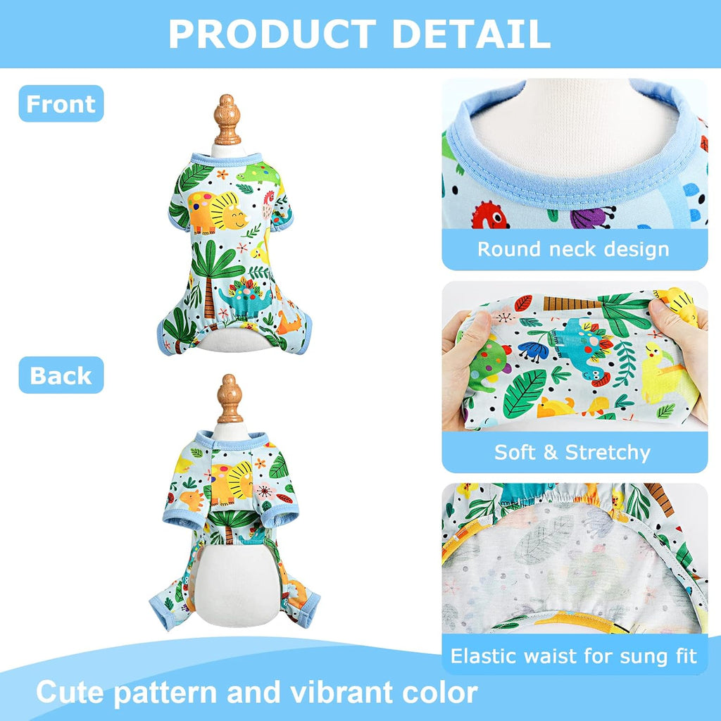 Dog Pajamas Pjs Spring Summer Dog Clothes for Small Dogs Girl - Boy - Medium Size Dogs, Soft Stretchy Puppy Clothes Doggie Onesies Cat Pet Jammies Outfit (Dinosaur Blue, Small)