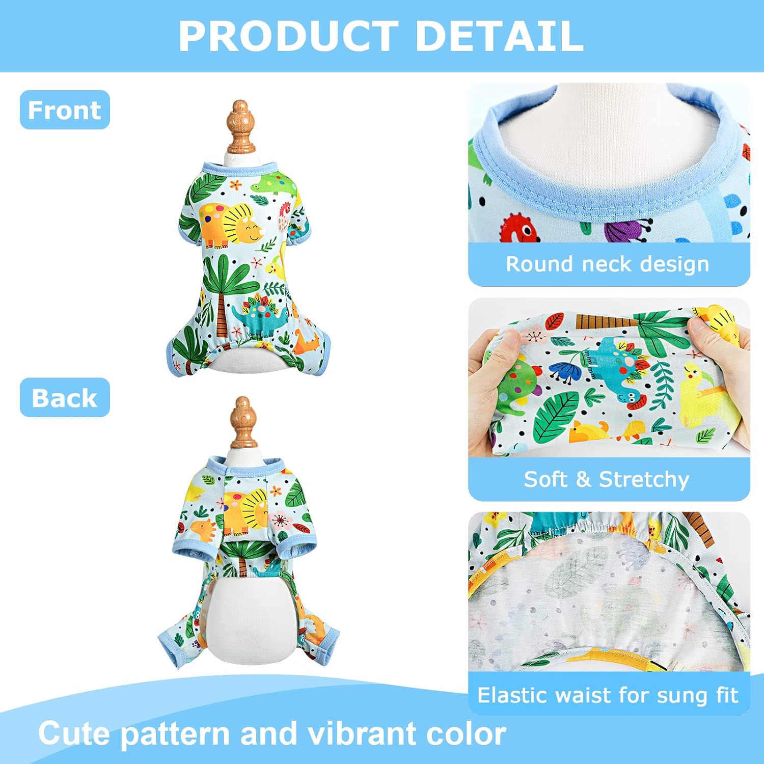 Dog Pajamas Pjs Spring Summer Dog Clothes for Small Dogs Girl - Boy - Medium Size Dogs, Soft Stretchy Puppy Clothes Doggie Onesies Cat Pet Jammies Outfit (Dinosaur Blue, Small)