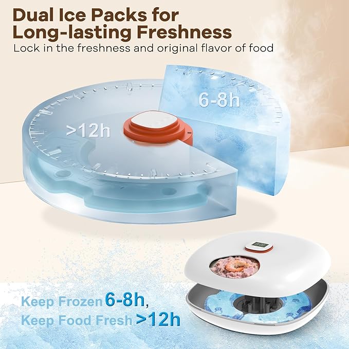 Automatic Cat Feeder Wireless, Sharper Image Auto Cat Food Dispenser for Wet Food with 2 Ice Packs, Rechargeable Auto Feeder for Cats with Programmable Timer Low Battery Indicator, White