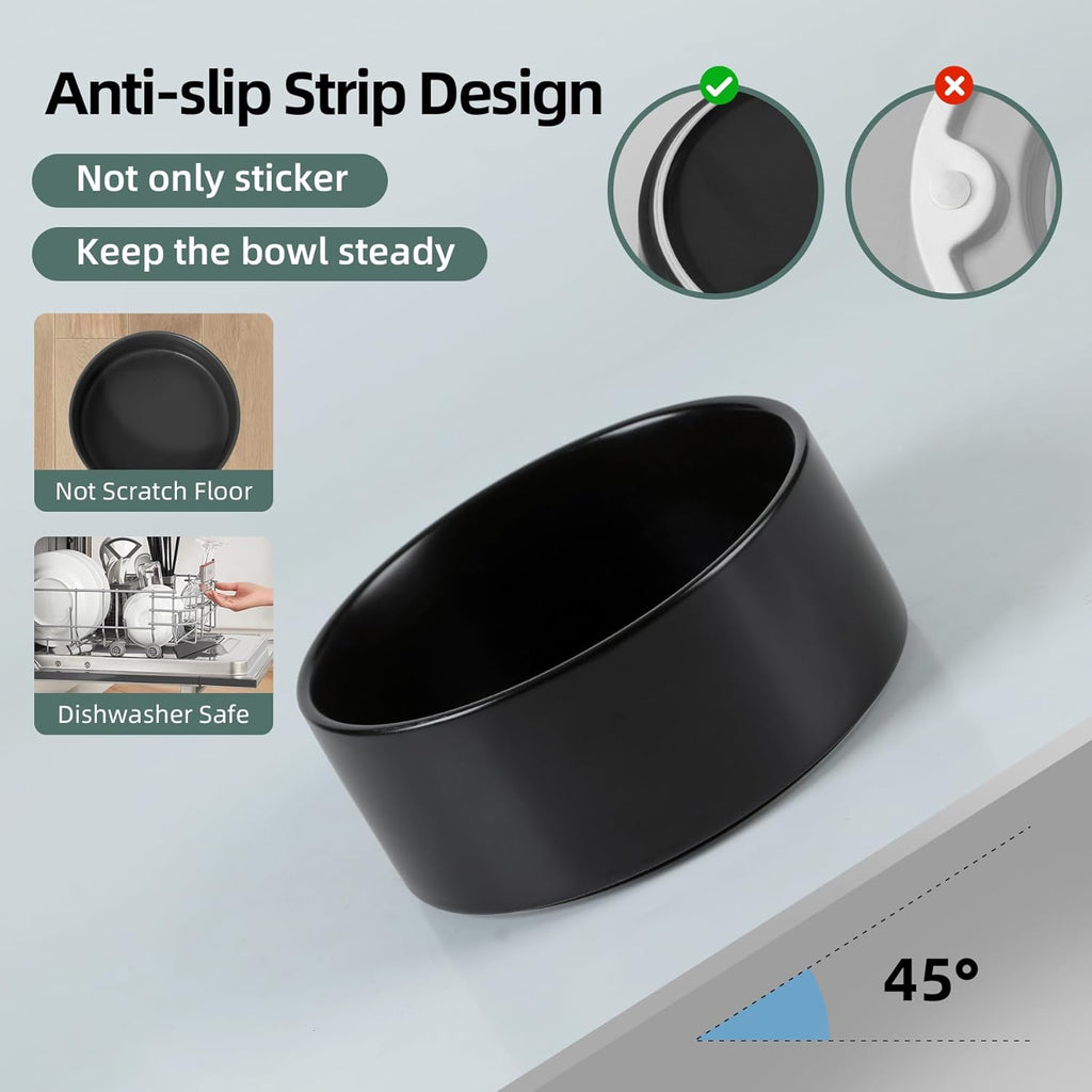 Ceramic Elevated Dog Bowl Set, Raised Food and Water Bowl for Large Breed Dogs, Weighted Dishes, Black (8.2'', 60OZ)