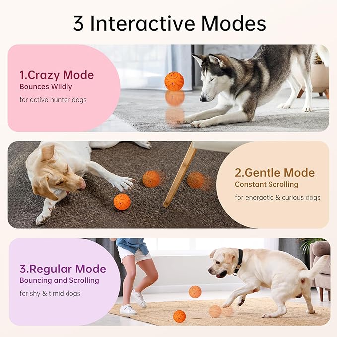 Interactive Dog Toys Dog Ball, Durable Motion Pet Toys for/Small/Medium/Large Dogs, Christmas Birthday Gifts, Automatic Moving, Bouncing and Rotating, E-TPU Material, IP54 Waterproof (Orange)