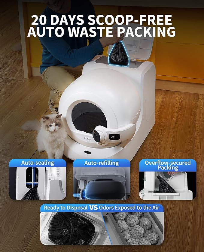 PETKIT PUROBOT Ultra Auto Waste Packing Cat Litter Box+YUMSHARE Solo Automatic Pet Feeder, AI-Powered Camera and 24hrs Free Livestream,App Control