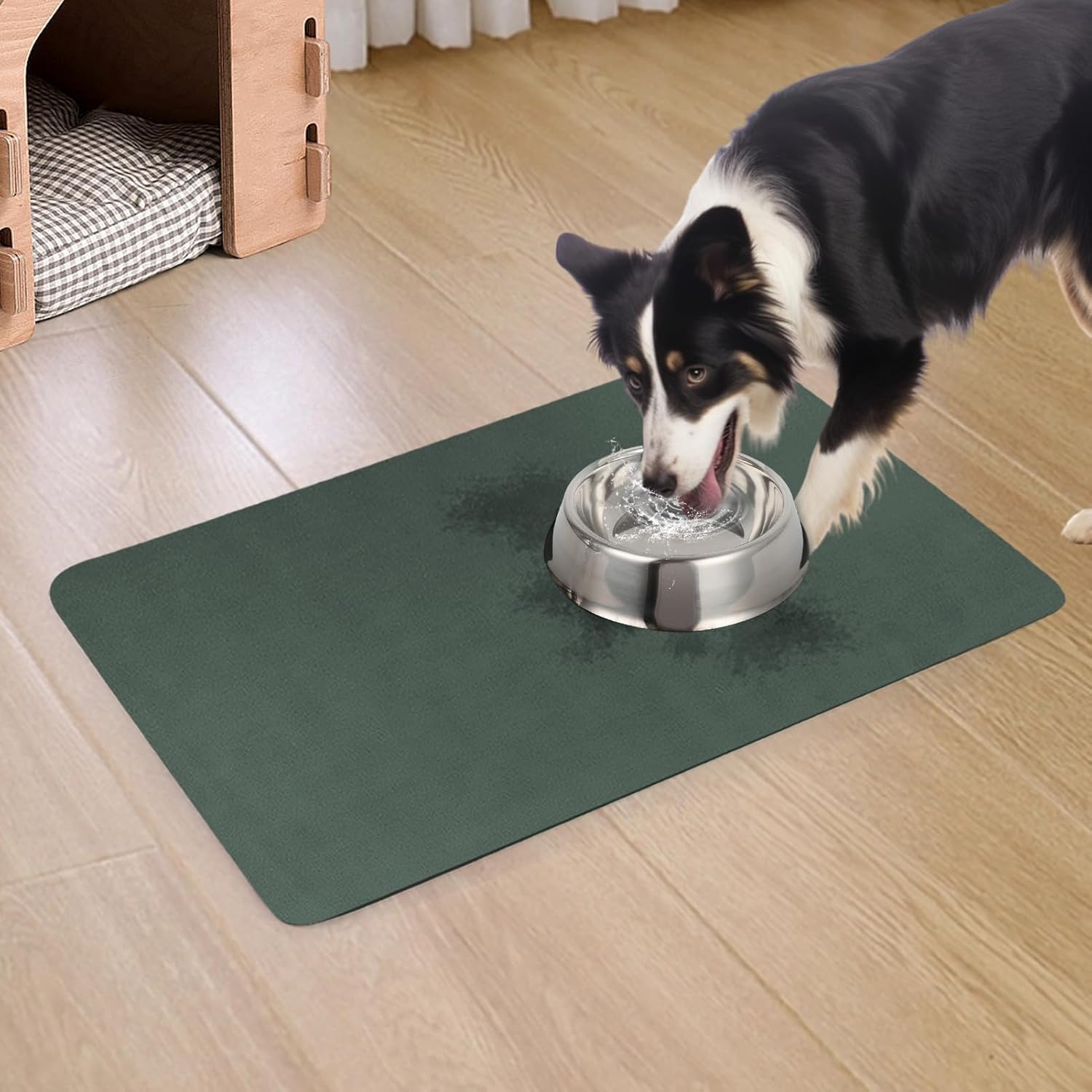 Quick Dry Absorbent Dog Food Mat, 24 x 16 in Diatom Mud Dog Water Bowl Mat, No Messy Anti-Slip Pet Feeding Mat for Medium and Large Dogs