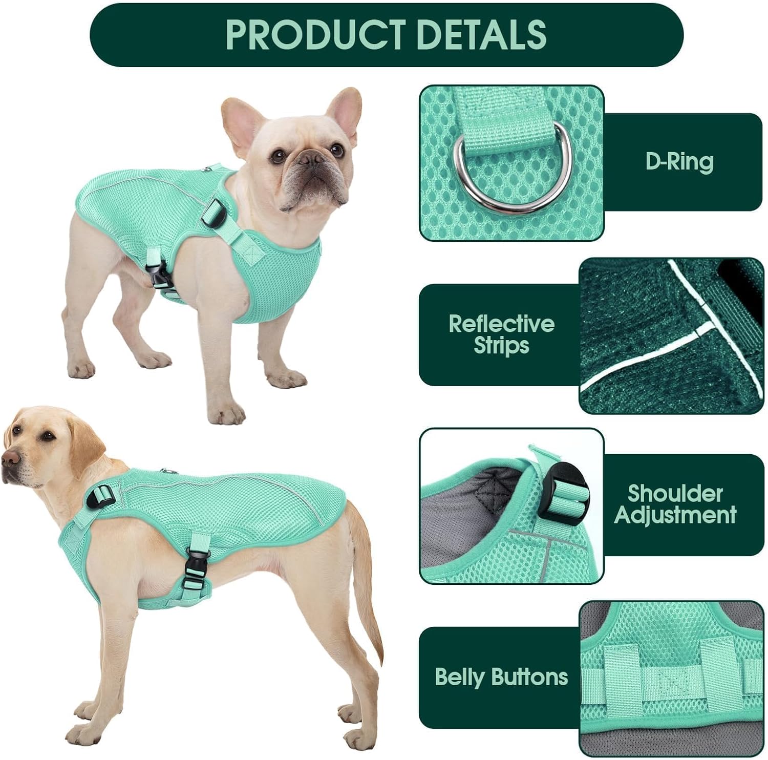 Kuoser Dog Cooling Vest, Puppy Cooling Coat,Breathable Cool Coat for Medium Dogs, Pet Jackets Reflective Summer Essentials Green M