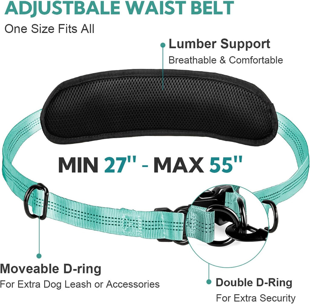 Hands Free Dog Leash, Retractable Bungee with Double Padded Handles, Waist Leash for Dog Walking, Heavy Duty Dog Leash for Medium & Large Dog, Dog Walking Accessories, Green