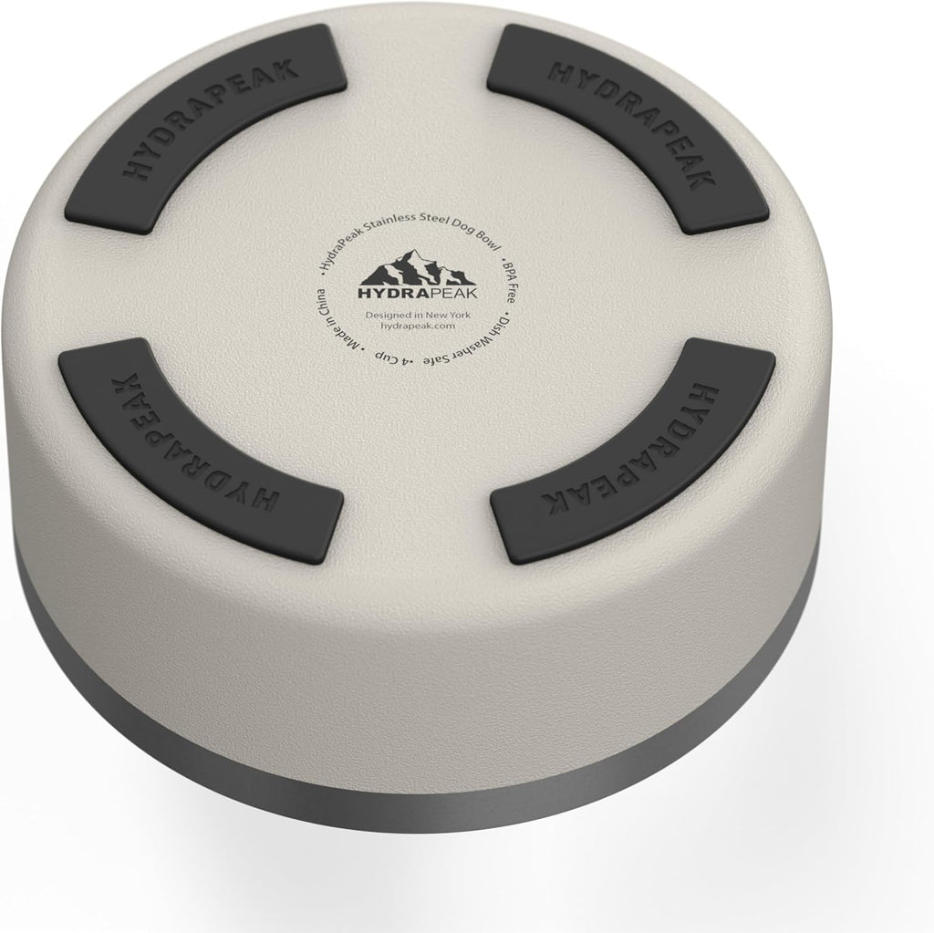 Hydrapeak Dog Bowl; Non Slip Stainless Steel; Water and Food Dish; Large Sized and Small Dogs; 32oz 64oz; Multiple Sizes; 4 Cup | Stone