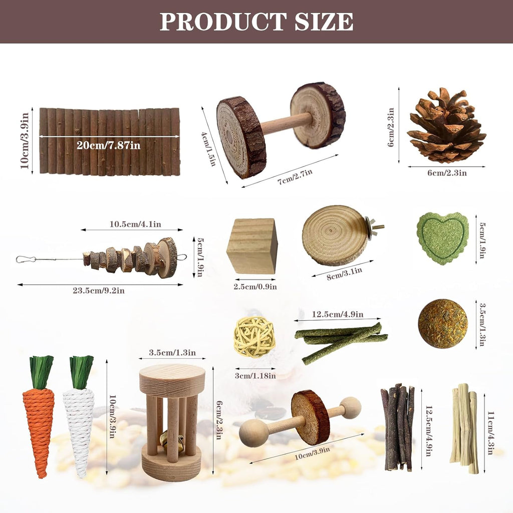 Hamster Toys Set,Guinea Pig Toys Small Animal Chewing Toy and Rat Cage Accessories, 16 Different,Hamster Small Animal Hideout ,Chinchillas, Gerbils, Rats, Rodents Teeth Care,Natural Molar Tools