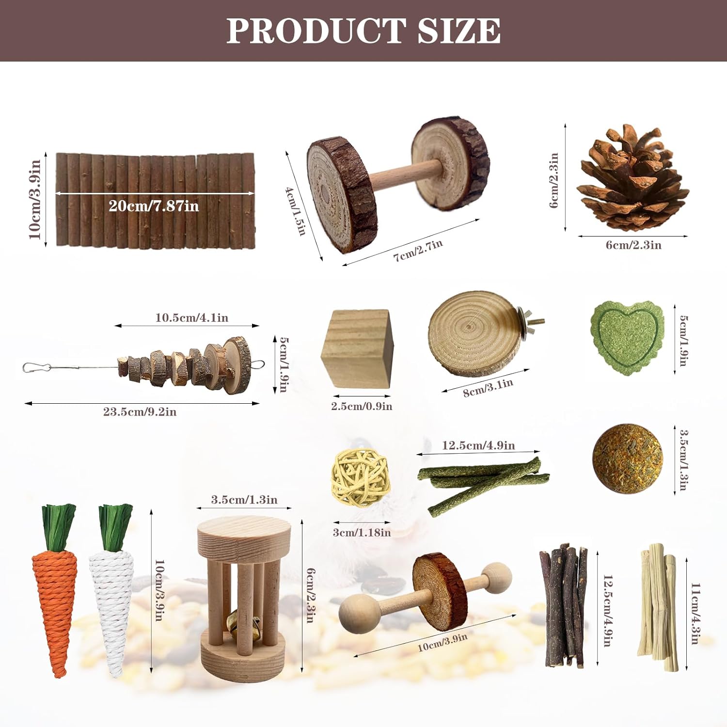 Hamster Toys Set,Guinea Pig Toys Small Animal Chewing Toy and Rat Cage Accessories, 16 Different,Hamster Small Animal Hideout ,Chinchillas, Gerbils, Rats, Rodents Teeth Care,Natural Molar Tools