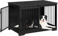 39.3" Dog Crate Furniture with Barn Door, Heavy Duty Dog Kennel Indoor with 2 Doors, Wooden Pet Cage End Table for Large Small Medium Dogs, Anti-Chew Anti-Escape, Black DFC02304B
