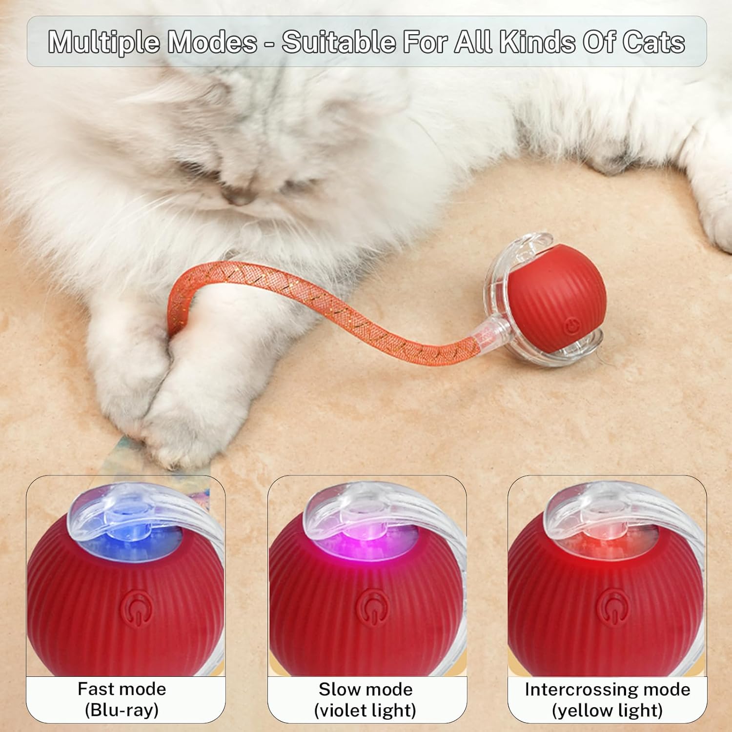 New Upgraded Cat Ball Toy - Speedy Tail 2.0 Cat Toy, Interactive Cat Toy Ball, Stimulating Toys and Juguetes para Gatos, Cat Toys for Bored Indoor (Red)