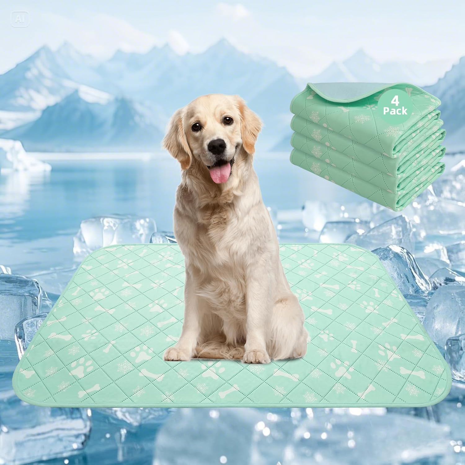 Homimp Self-Cooling Mat for Dogs, 4 Pack Washable Cooling Mat&Sleeping Pad, Reusable Waterproof Dog Pee Pads, Non-Toxic, Non-Slip Potty Pads Ideal for Home, Travel & Crates, Kennel in Summer, 24"x36"