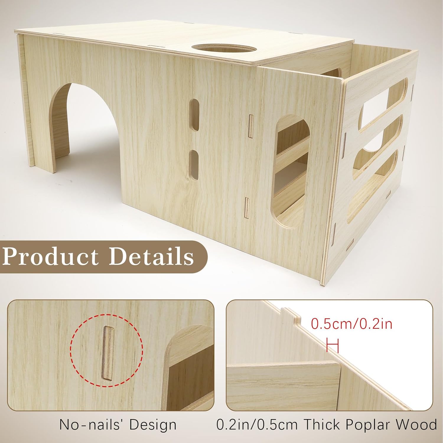 Guinea Pig Hideout Castle with Hay Feeder, Wooden Chinchilla House and Hay Rack, Small Animals Habitats Hut Accessories for Bunny, Rabbit, Hedgehog Playing Hiding, Easy Assembly