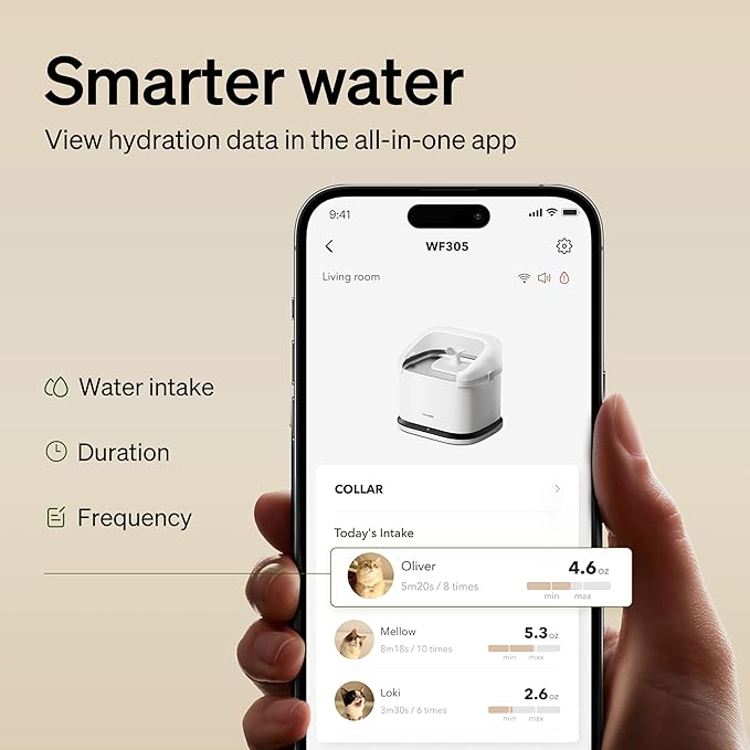 PETLIBRO RFID Multi Cats Water Fountain with Cat Recognition & Hydration Monitoring, Pump-Free Auto Cat Water Dispenser, Large Capacity 101oz/3L, 2.4G Wi-Fi APP Control Cat Fountain x2 Collar Tags