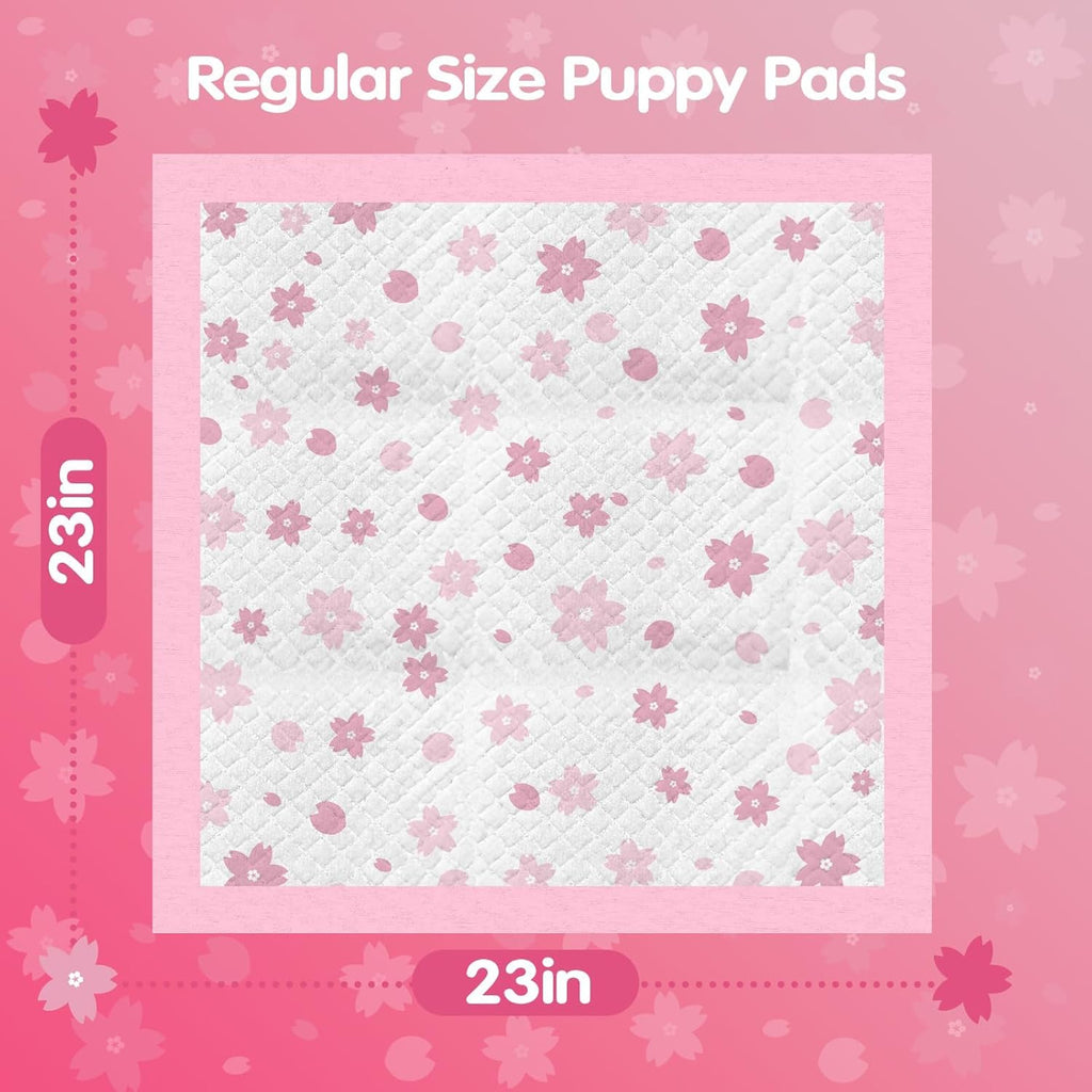 Pink Puppy Pads, Absorbent 23"x 23" 50 Count Cute Dog Pee Pad with Adhesive Tabs for Potty Training, Leak-Proof Quiky-Dry Pads for Puppies, Dogs, Cats, Rabbits(Pink, 23x23in 50Ct)