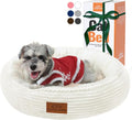 23in Cream Round Cat Dog Bed Gift for Large Medium Small Dogs Cats, Machine Washable Sleeping Sofa, Non-Slip Bottom Breathable Soft Calming Pet Cuddler for Indoor/Outdoor/Car/Cage