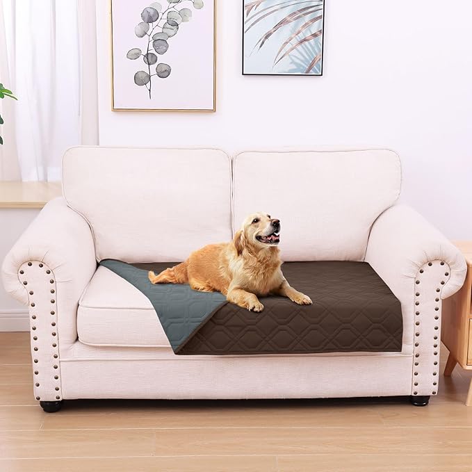hyha Waterproof Dog Bed Blanket, Soft Pet Blankets, Waterproof Couch Cover for Dogs, Reversible Sofa Covers Washable for Furniture (30x53 Inch, Chocolate/Dark Grey)
