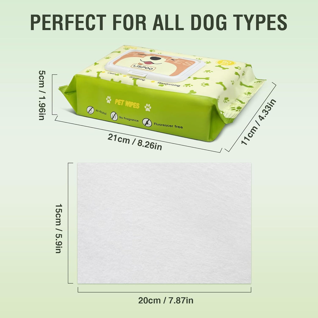 Pet Wipes -Cleaning and Grooming for All Pets, Alcohol-Free Portable Pack, Gentle for Face, Body, Paws and Butt-Thick Nonwoven Fabric-320 Count