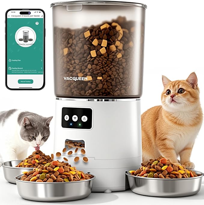 Automatic Cat Feeder for 3 Cats, 6L/25 Cup Cat Food Dispenser with Strong Anti-Jam System, Dual-Effect Desiccant, Smart WiFi App Control Pet Feeder, Automatic Dog Feeder for Cats and Small Dog