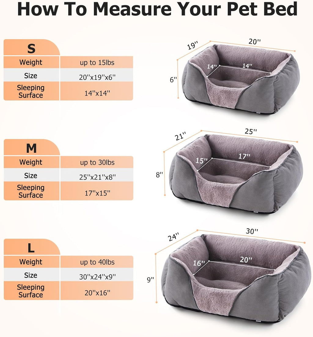 MIXJOY Calming Dog & Cat Beds - Soft Rectangle & Orthopedic Designs, Anti-Slip | Small / Medium Dogs & Indoor Cats (25x21in, Grey)