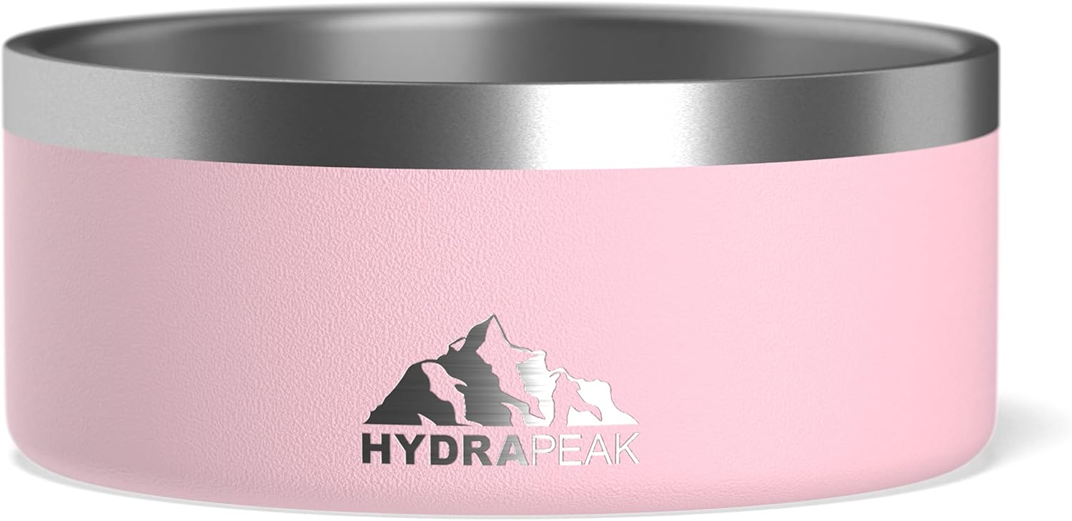 Hydrapeak Dog Bowl; Non Slip Stainless Steel; Water and Food Dish; Large Sized and Small Dogs; 32oz 64oz; Multiple Sizes; 4 Cup | Pink