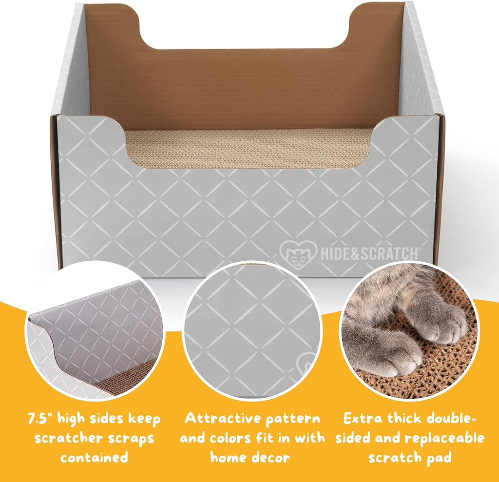 HIDE & SCRATCH Cat Scratcher Box and Cat Bed with Refillable Double-Sided Cardboard Scratch Pad for Indoor Cats