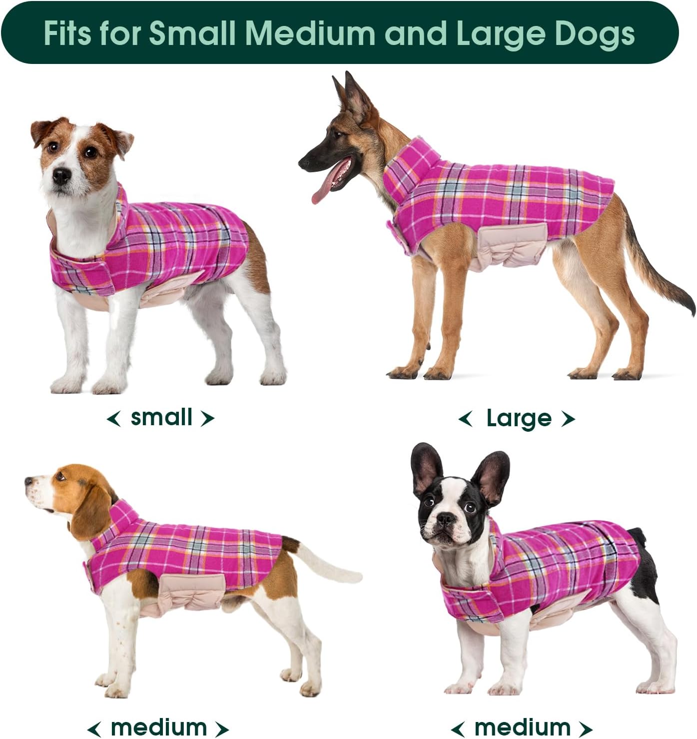 Kuoser Warm Dog Coat, Waterproof Dog Jacket for Extra Large Dogs, Adjustable Durable XXL Doggie Winter Coat Reversible Puppy Cold Weather Apparel from Small to Large Breed, Rose XXL