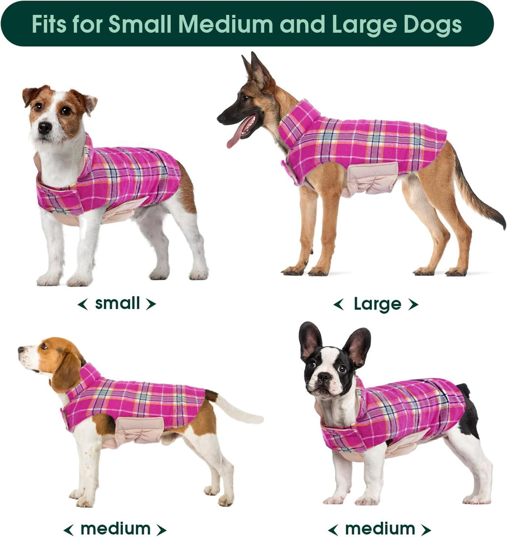 Kuoser Waterproof Dog Coat, Reversible Dog Jacket for Medium Dogs, Adjustable Durable Doggie Winter Coat Warm Puppy Cold Weather Apparel from Small to Large Breed, Rose M