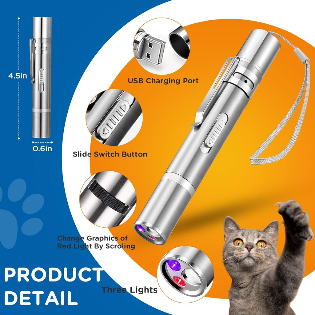 Cat Laser Toy,3-in-1Interactive Cat Toys Automatic Cat Toy with 360° Random Laser & Interactive Feather - 5 Laser PatternsUSB Rechargeable Motion Activated Moving - Fun Toys for Indoor Cats & Kittens